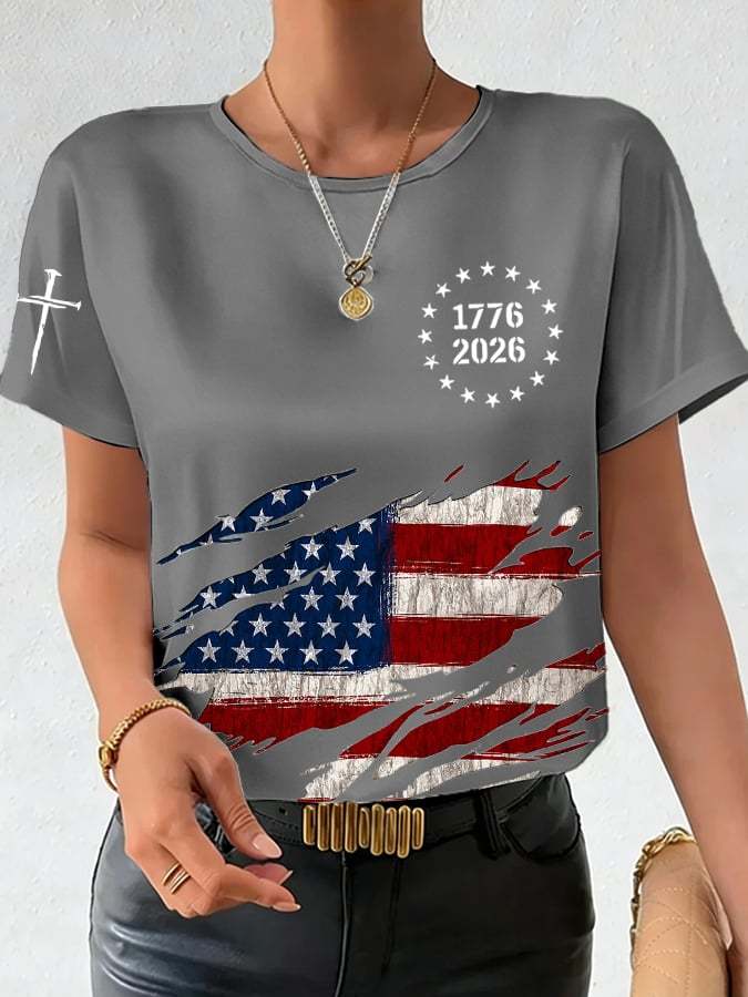 Women's 250th Anniversary National Flag Print Casual T-Shirt
