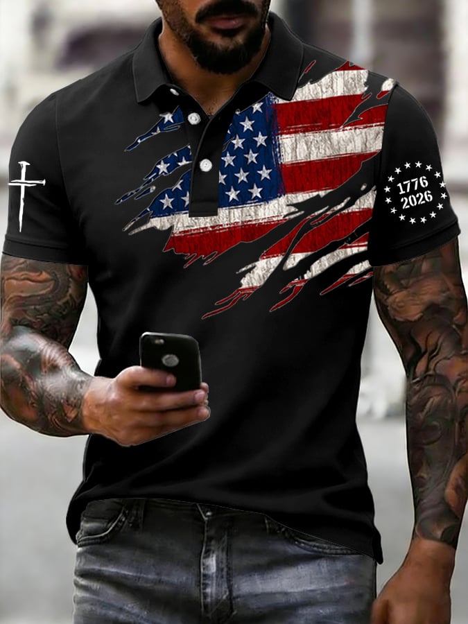 Men's 250th Anniversary National Flag Print Casual Polo Shirt