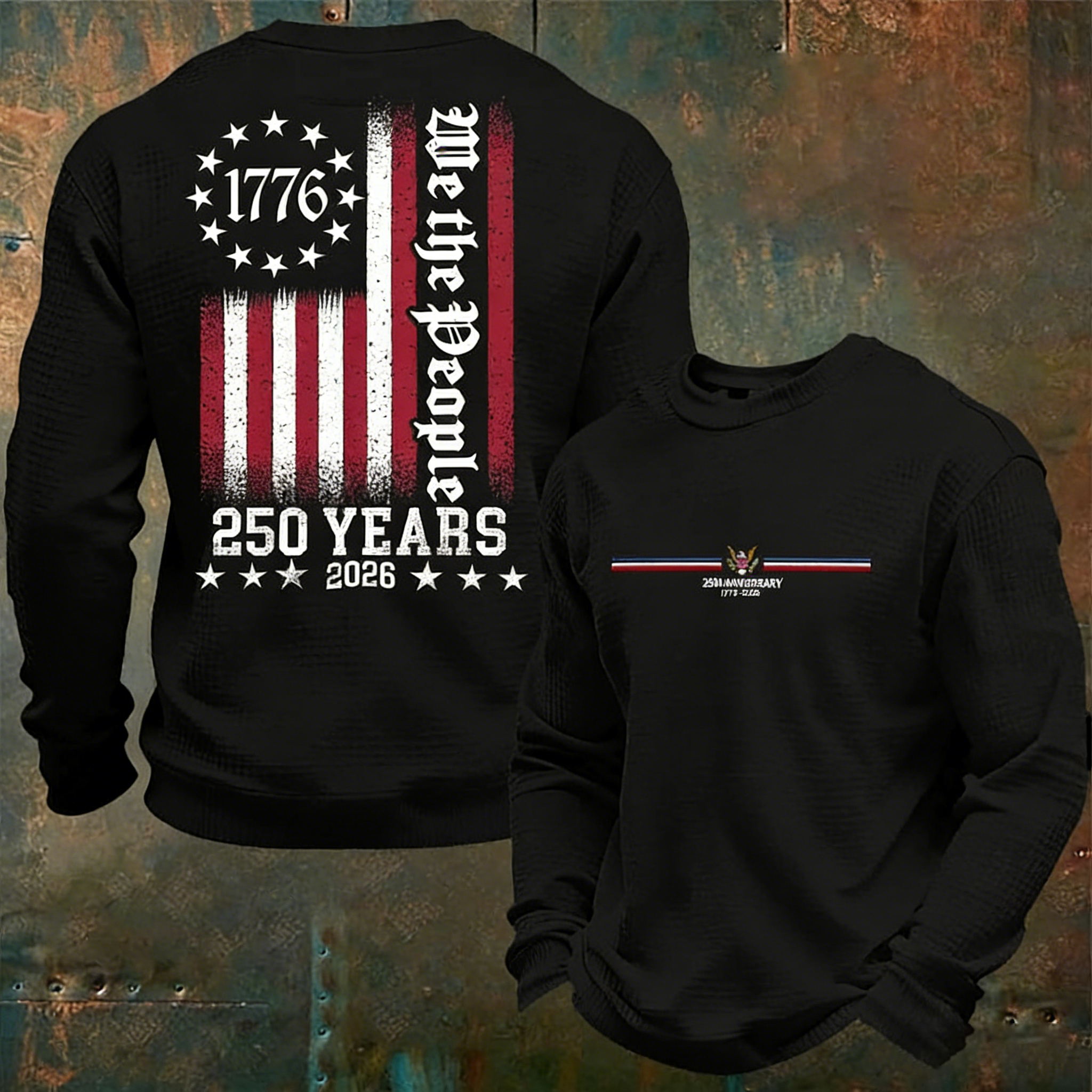 Men's Casual 250th Anniversary Commemorative Flag Waffle T-shirt