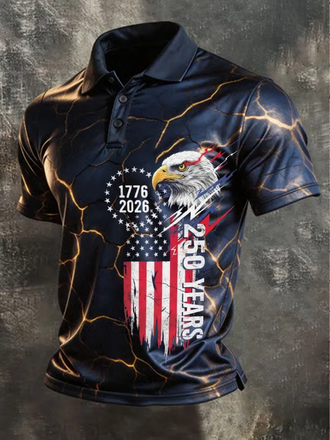 Men's America Flag Printed Polo Shirt