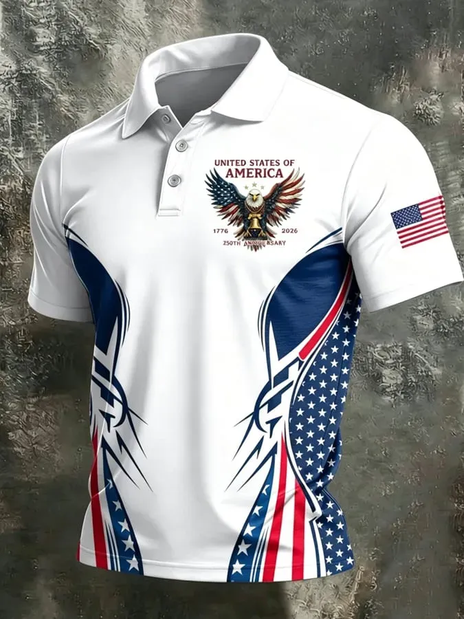 Men's America Flag Printed Polo Shirt