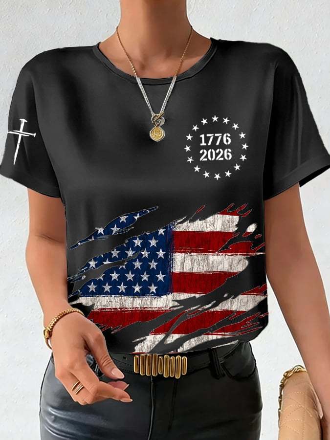 Women's 250th Anniversary National Flag Print Casual T-Shirt