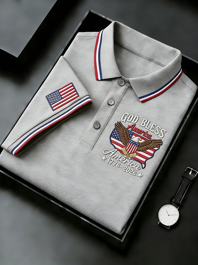 Men's Retro 250th Anniversary of the United States Print  Independence Day Cross Print Polo Shirt