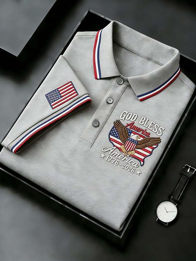 Men's Retro 250th Anniversary of the United States Print  Independence Day Cross Print Polo Shirt