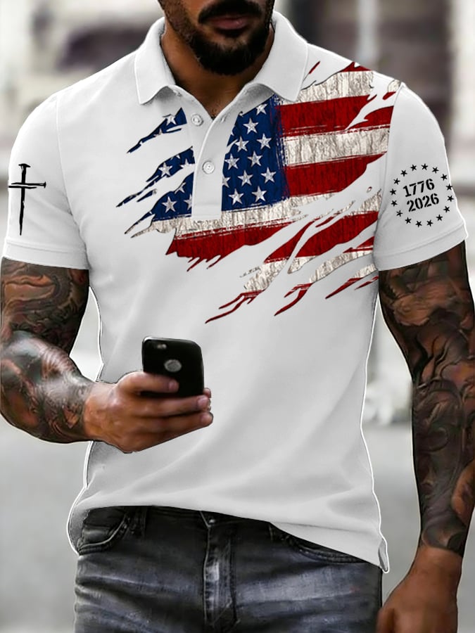Men's 250th Anniversary National Flag Print Casual Polo Shirt