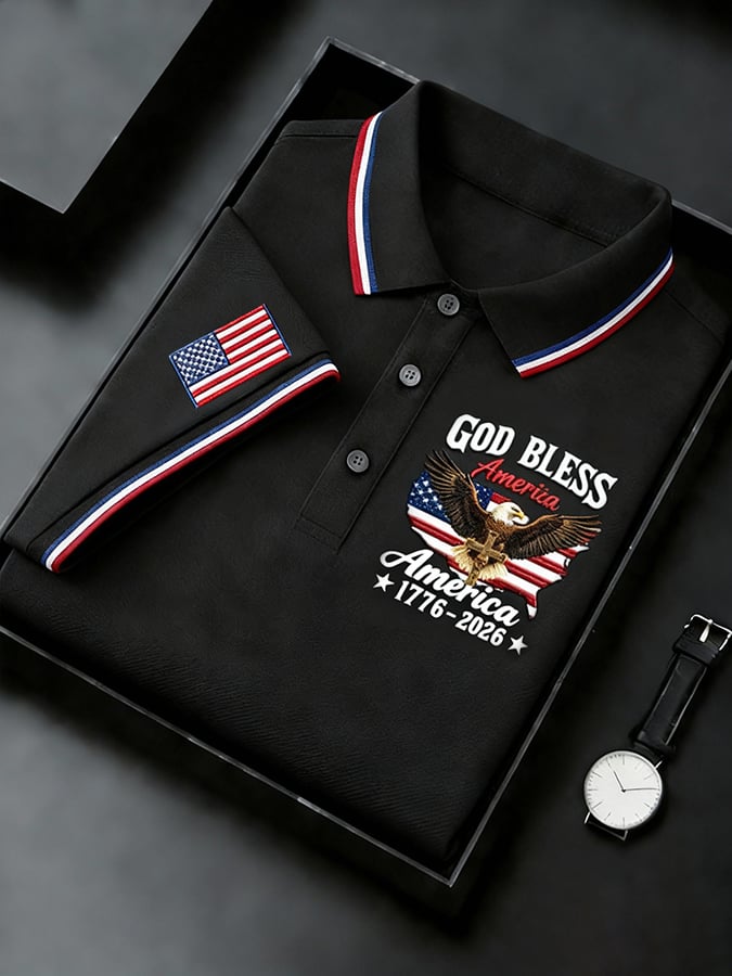 Men's Retro 250th Anniversary of the United States Print Independence Day Cross Print Polo Shirt