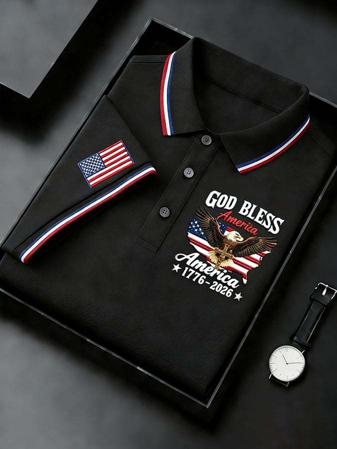 Men's Retro 250th Anniversary of the United States Print Independence Day Cross Print Polo Shirt