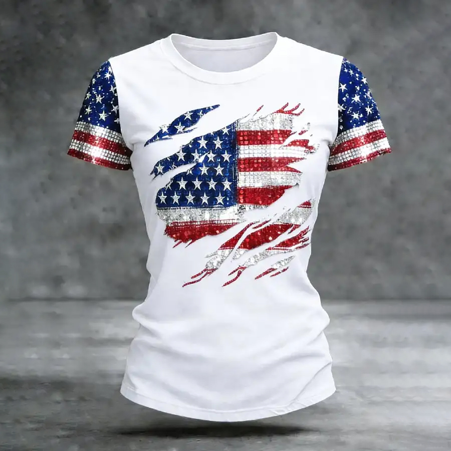 Women's Casual American 250th Anniversary Print T-shirt