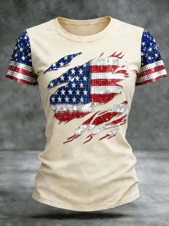 Women's Casual American 250th Anniversary Print T-shirt
