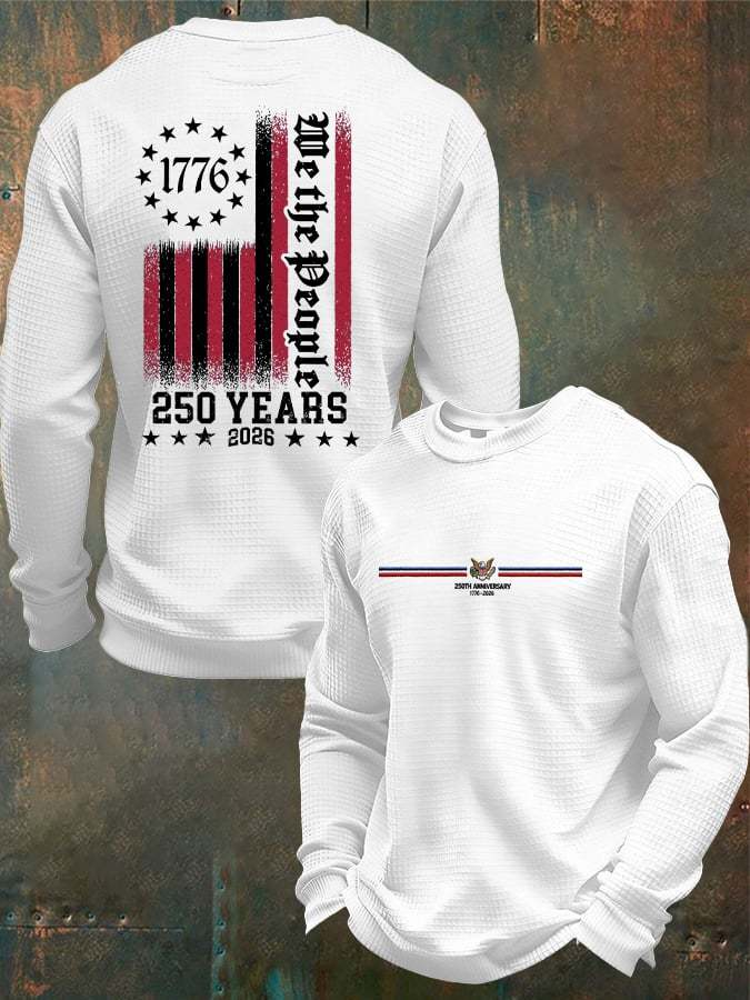 Men's Casual 250th Anniversary Commemorative Flag Waffle T-shirt