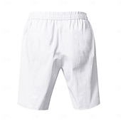 Men's Shorts Linen Shorts Summer Shorts Beach Shorts Drawstring Elastic Waist Plain Comfort Breathable Knee Length Outdoor Daily Beach Vacation Fashion Black White