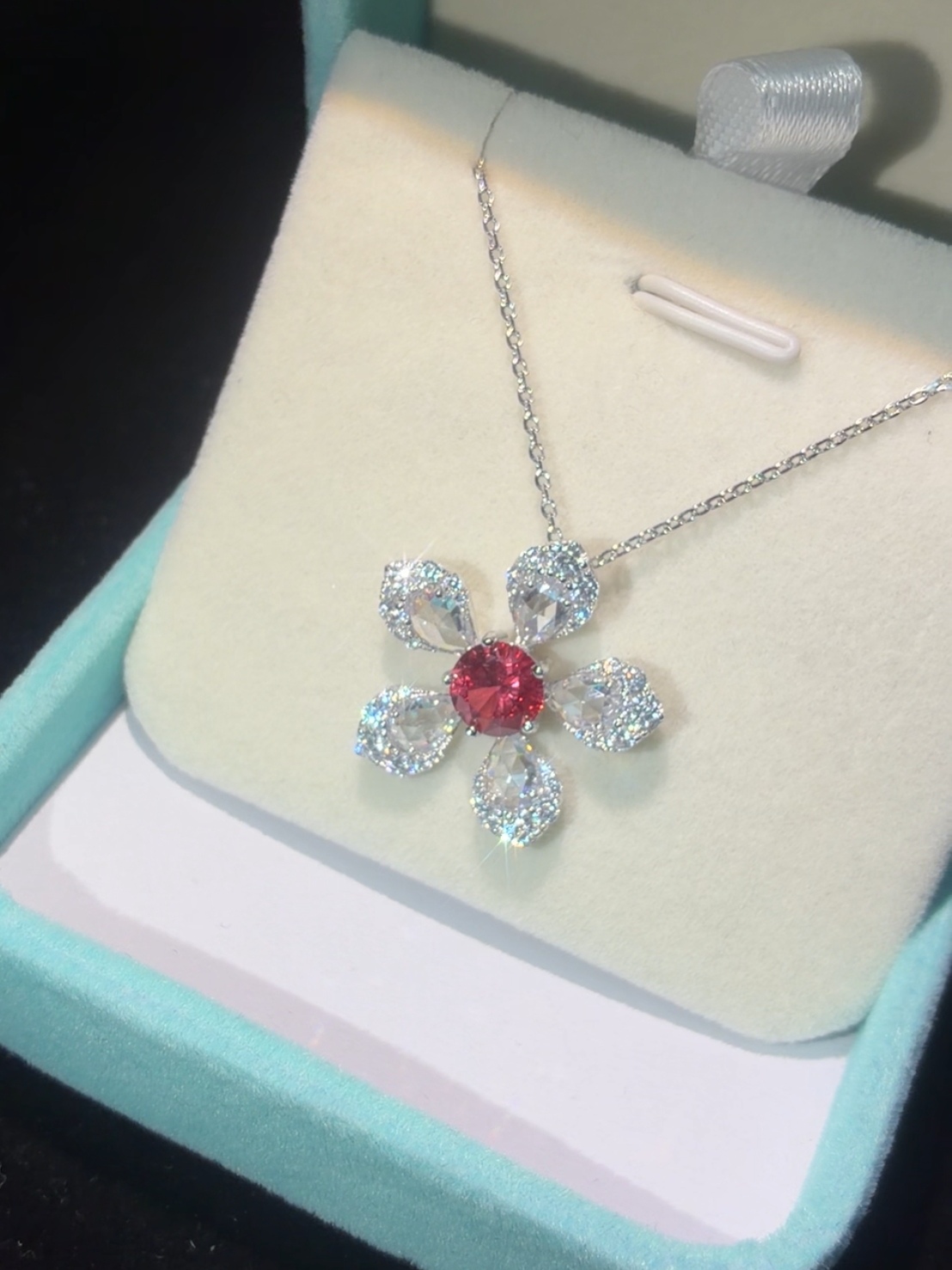 Floral Lab Grown Padparadscha Sapphire Pendant Necklace