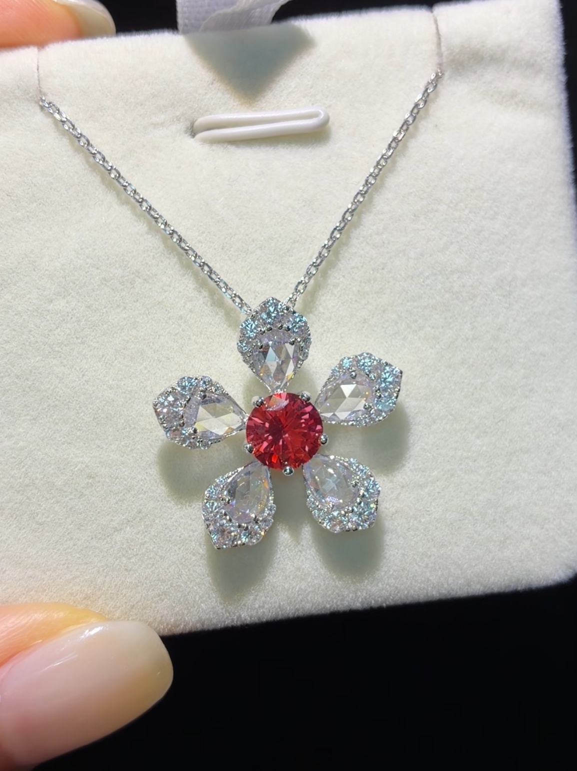 Floral Lab Grown Padparadscha Sapphire Pendant Necklace