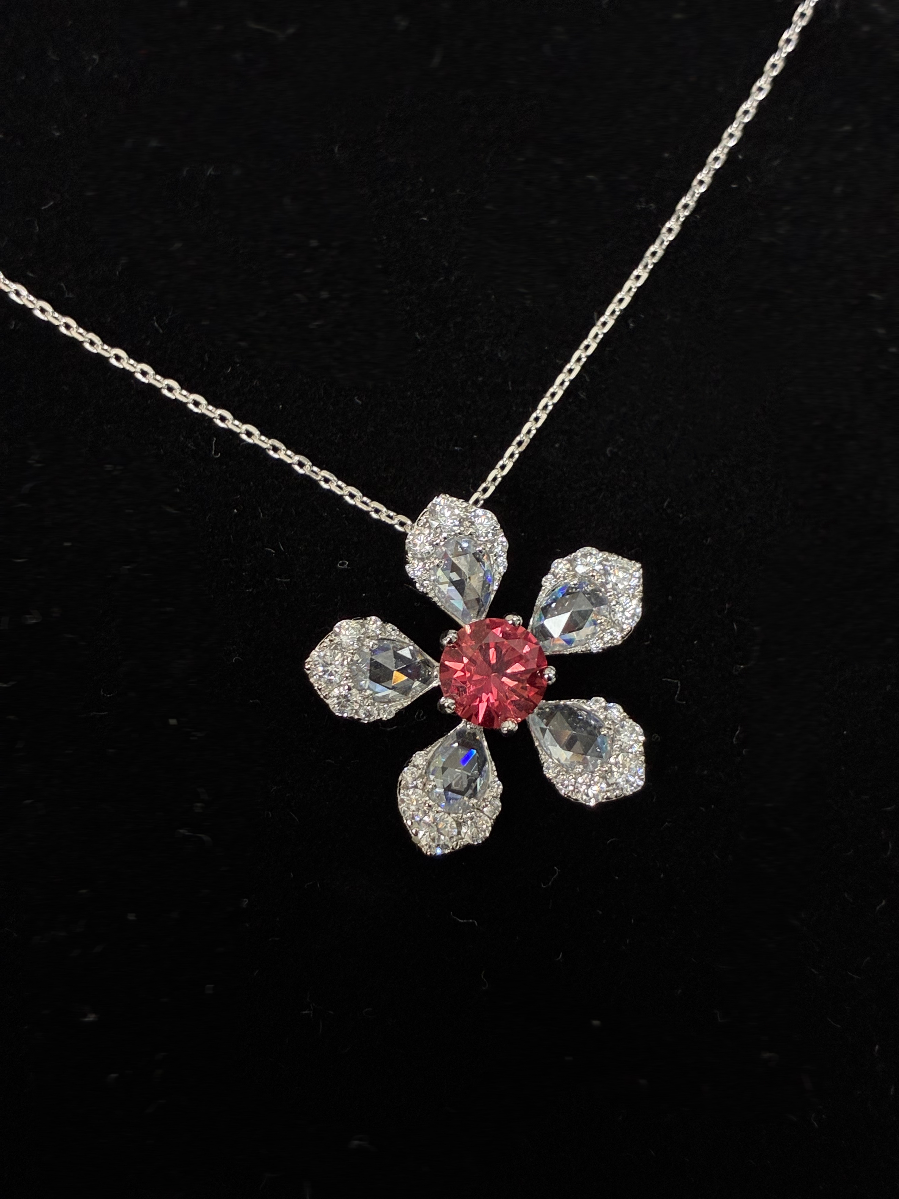 Floral Lab Grown Padparadscha Sapphire Pendant Necklace