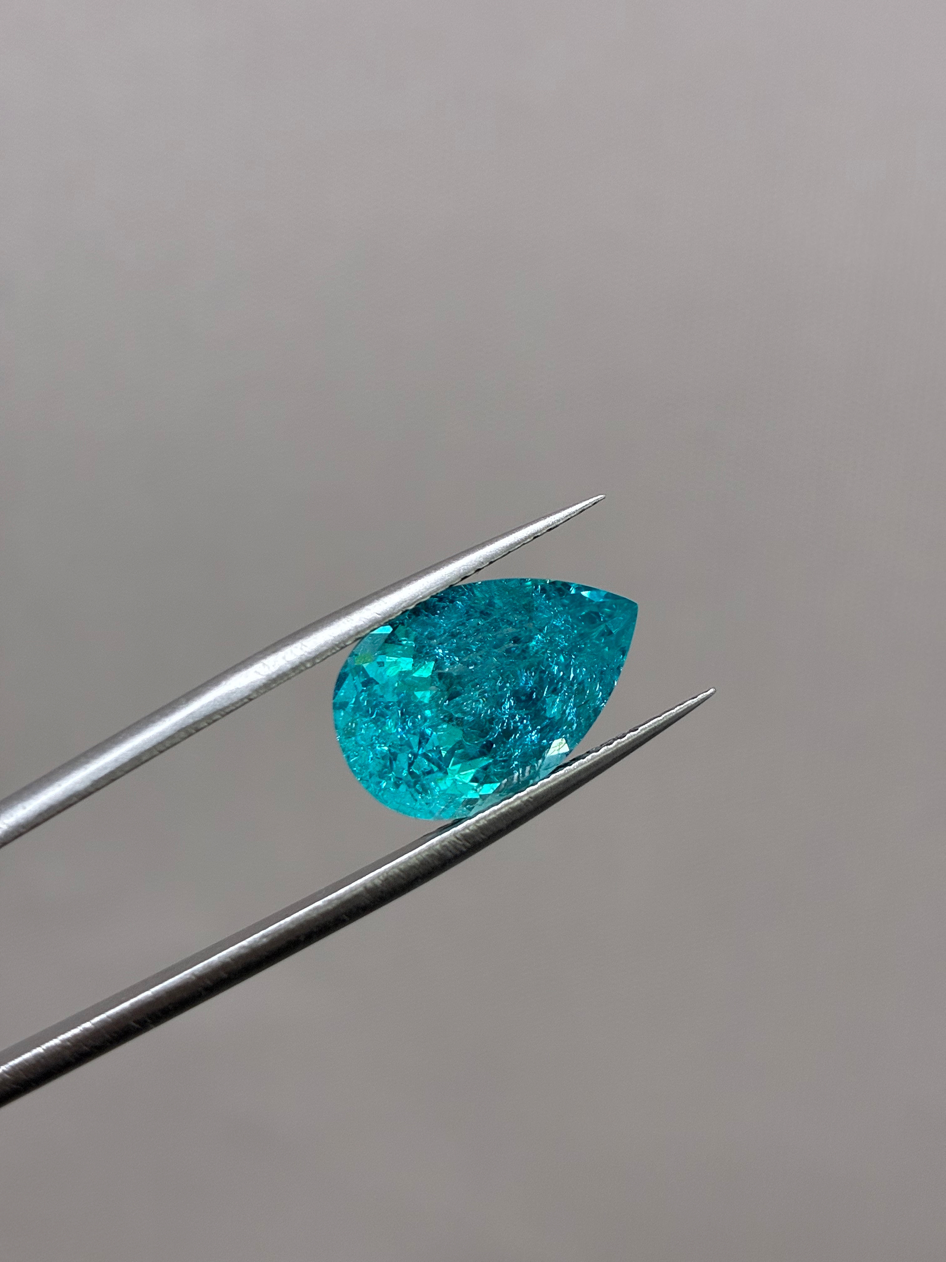 Pear Shaped Neon Blue Paraiba Tourmaline Loose Gemstone For Custom Jewelry Setting