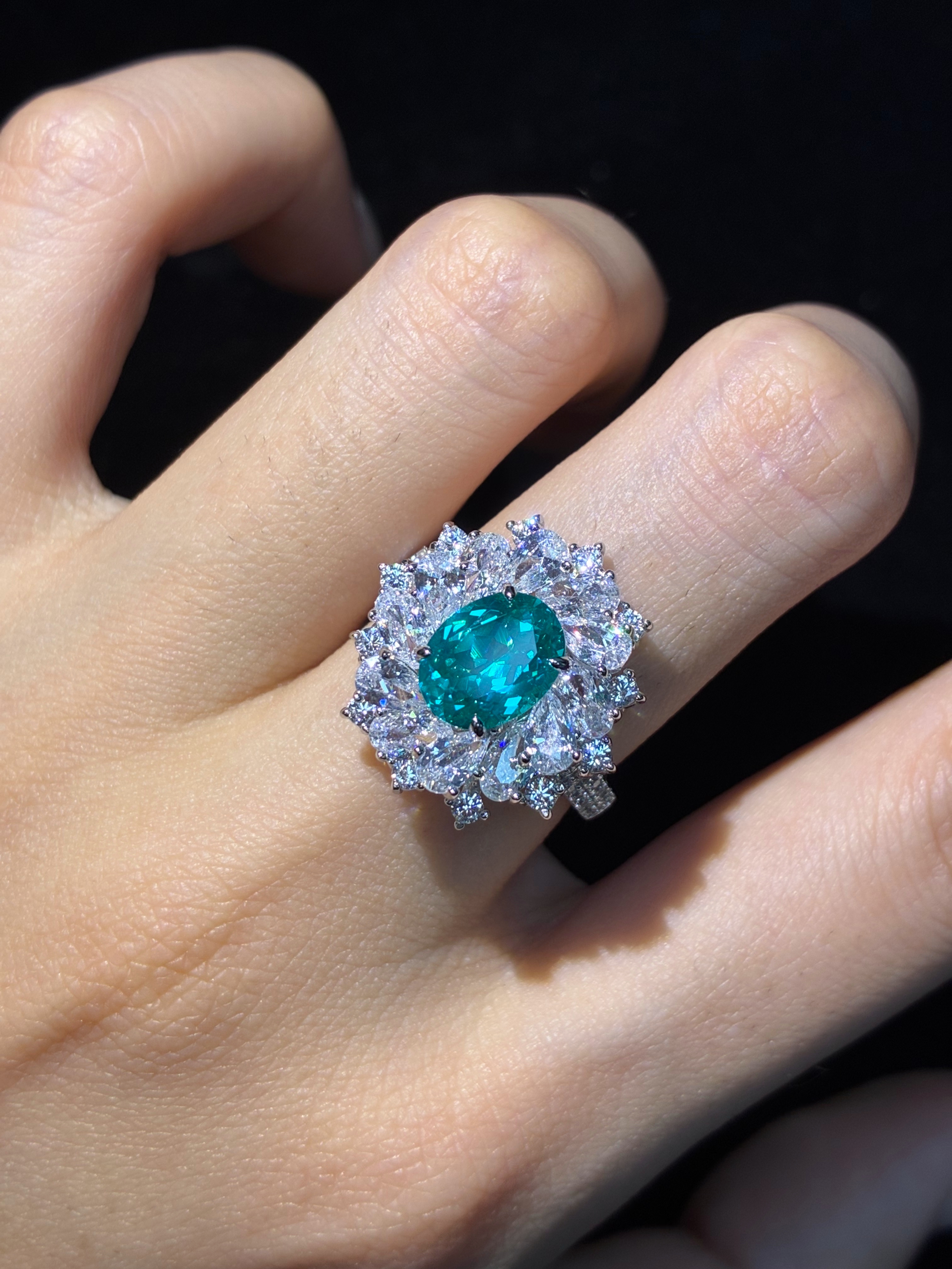 Oval Lab-Grown Paraiba Tone Halo Ring S925 Silver
