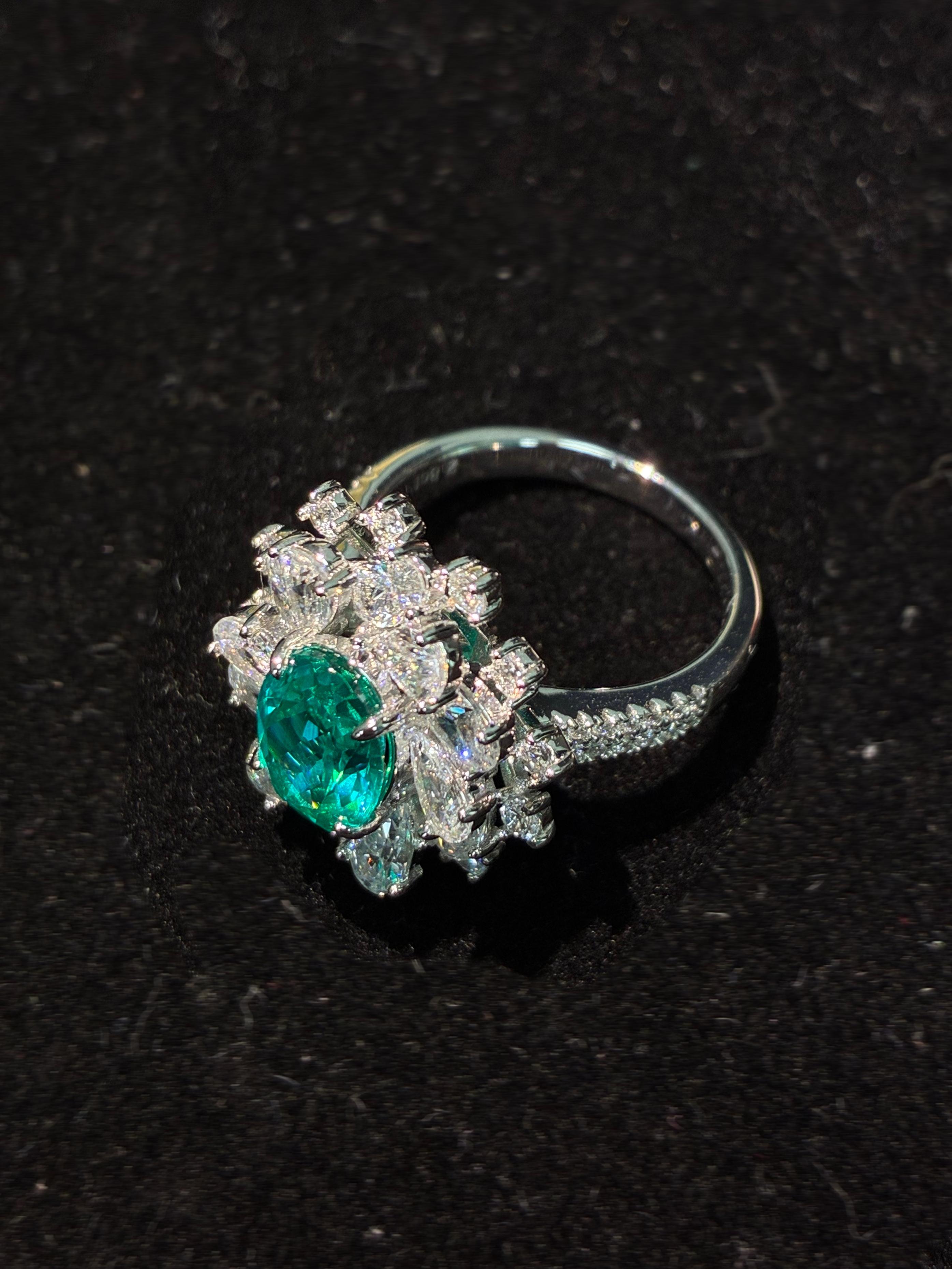 Oval Lab-Grown Paraiba Tone Halo Ring S925 Silver