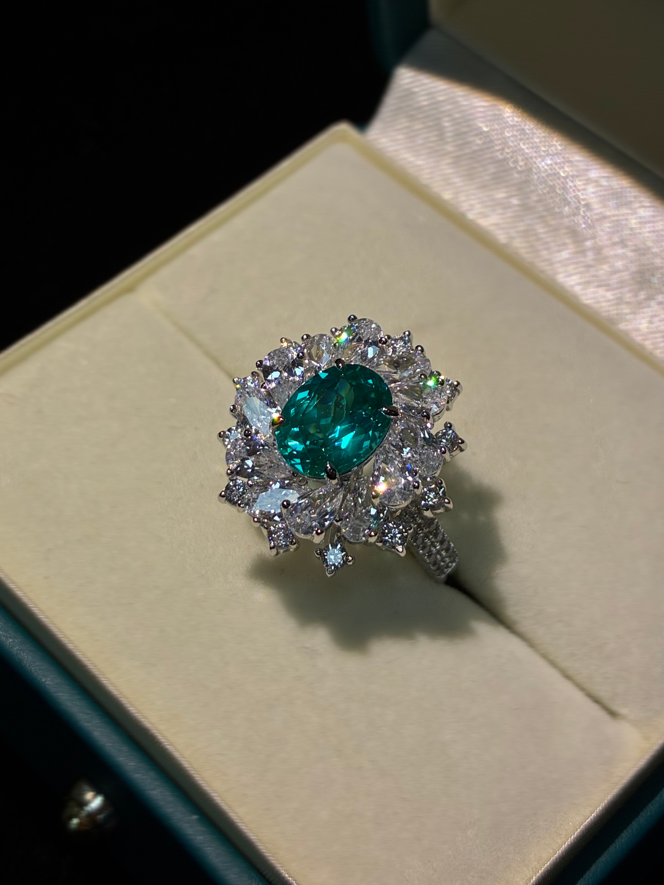 Oval Lab-Grown Paraiba Tone Halo Ring S925 Silver
