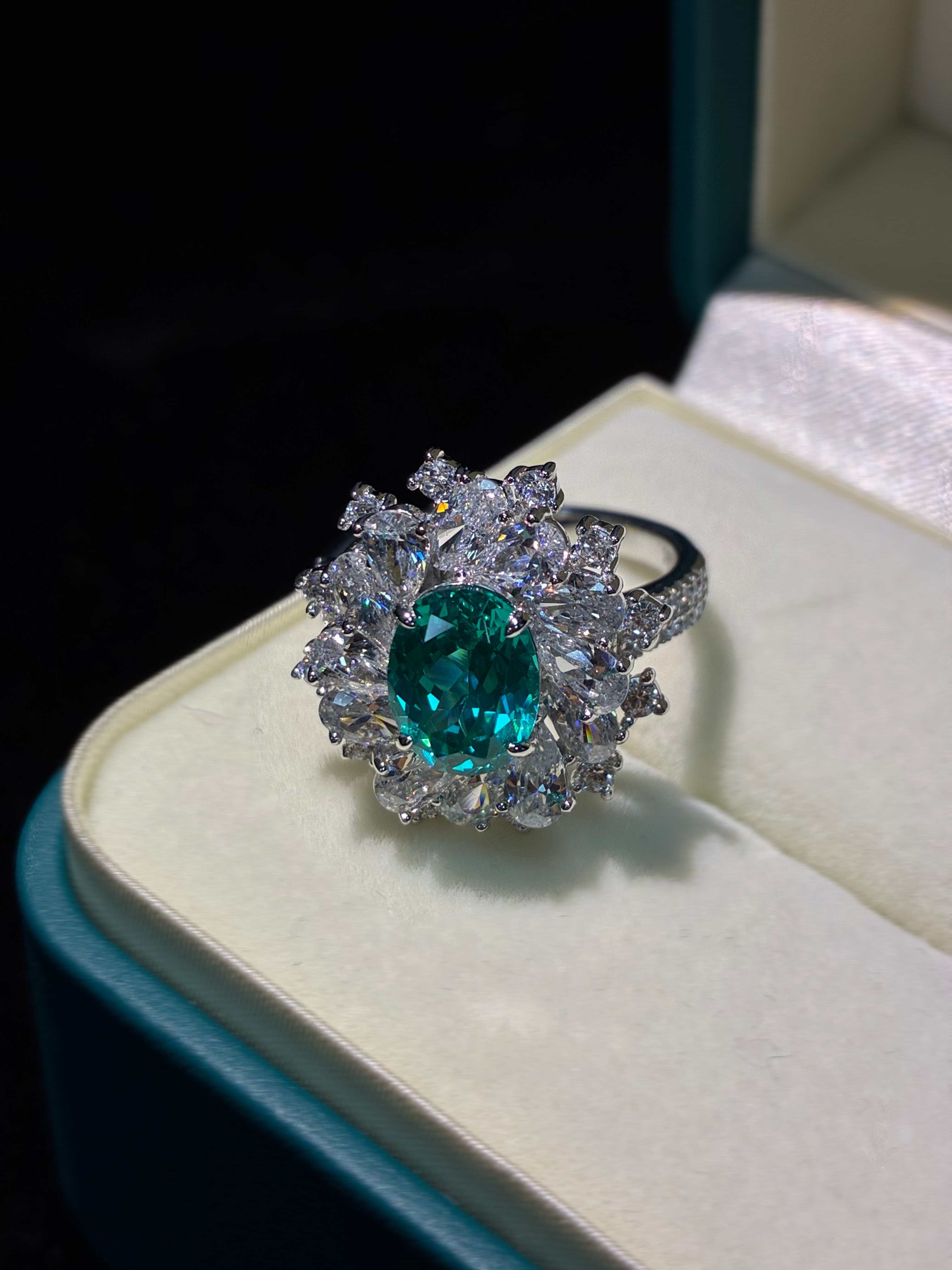 Oval Lab-Grown Paraiba Tone Halo Ring S925 Silver