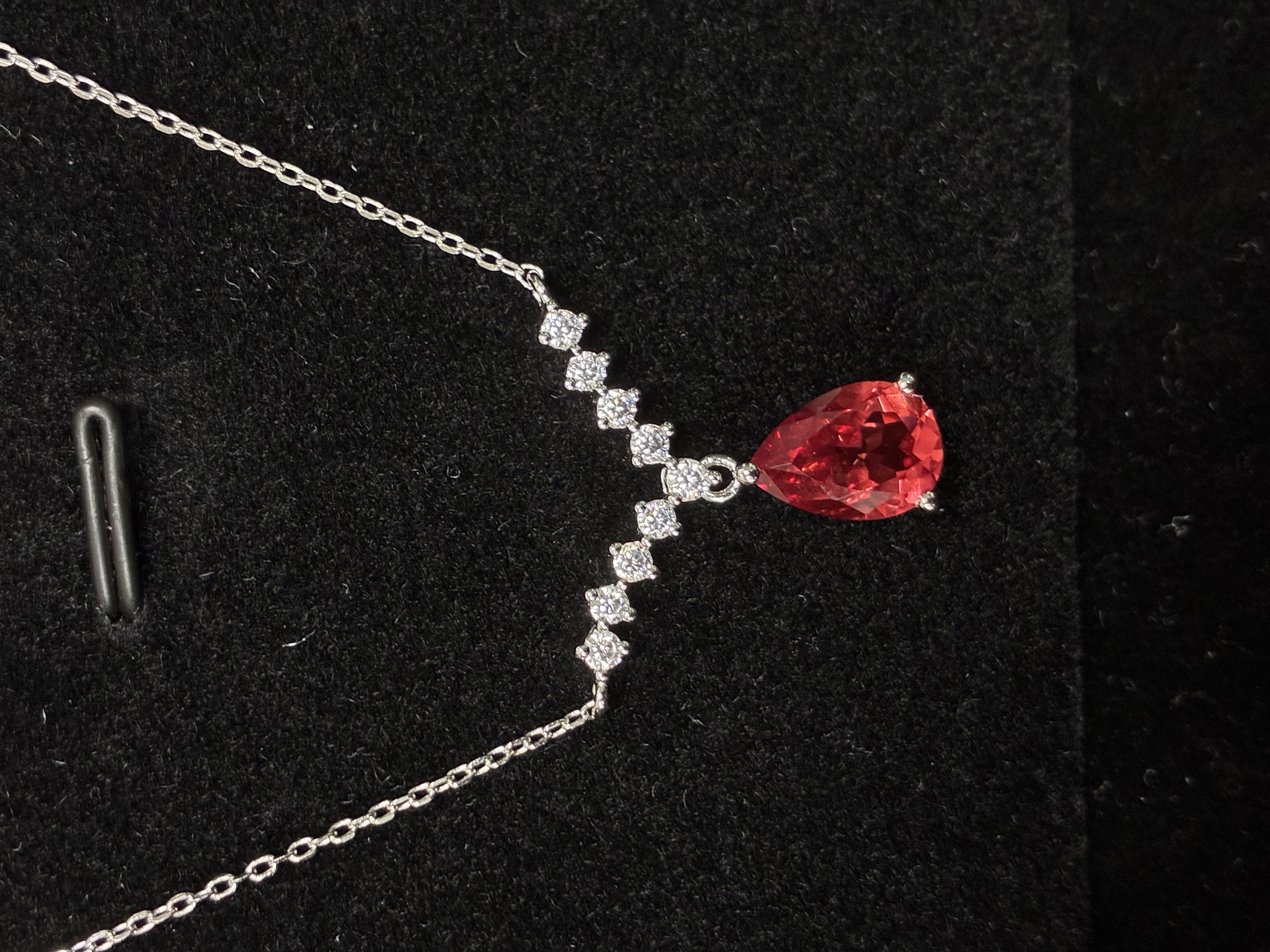 Lab‑Grown Padparadscha Pear‑Drop Solitaire Pendant Necklace