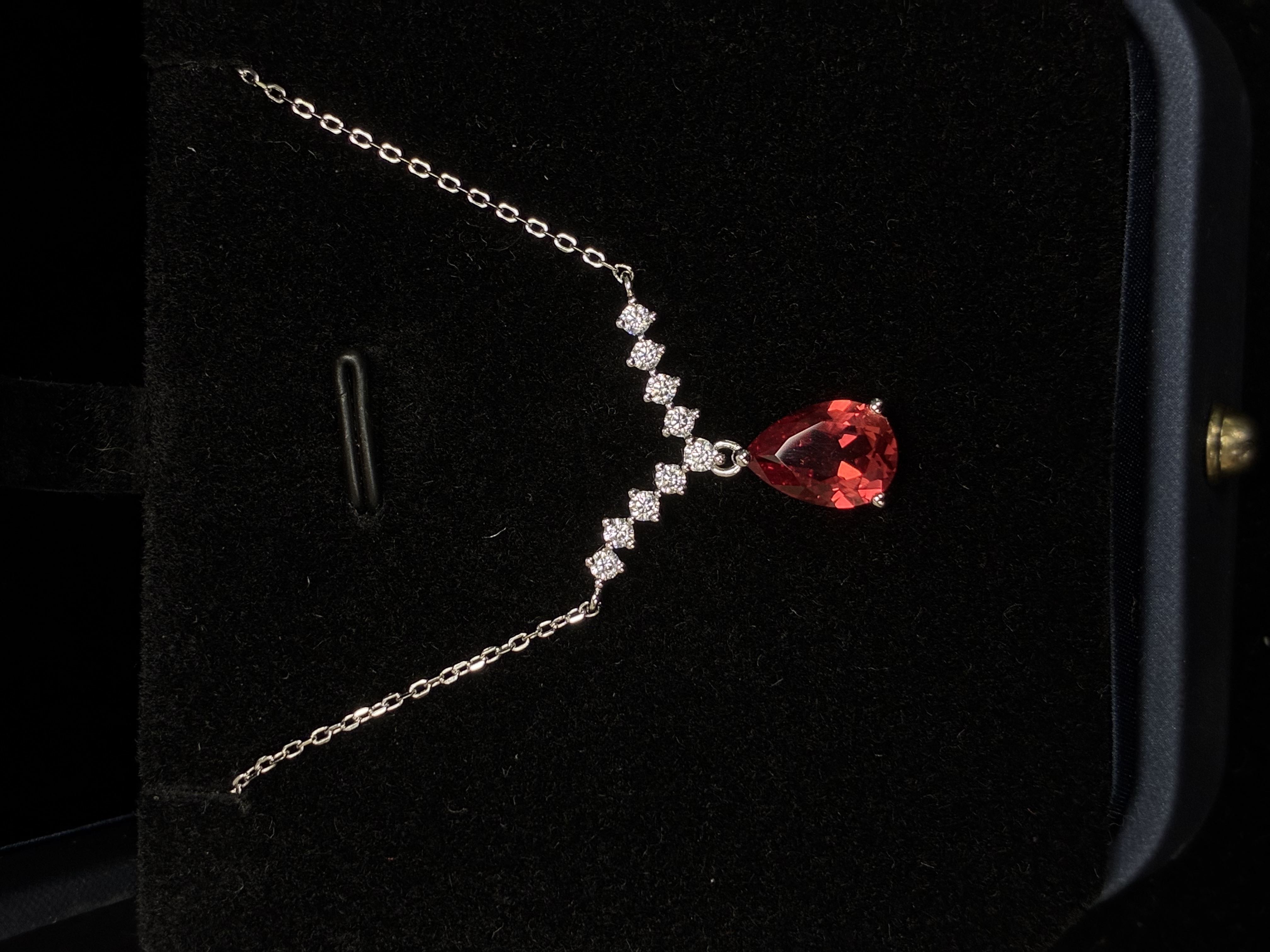 Lab‑Grown Padparadscha Pear‑Drop Solitaire Pendant Necklace