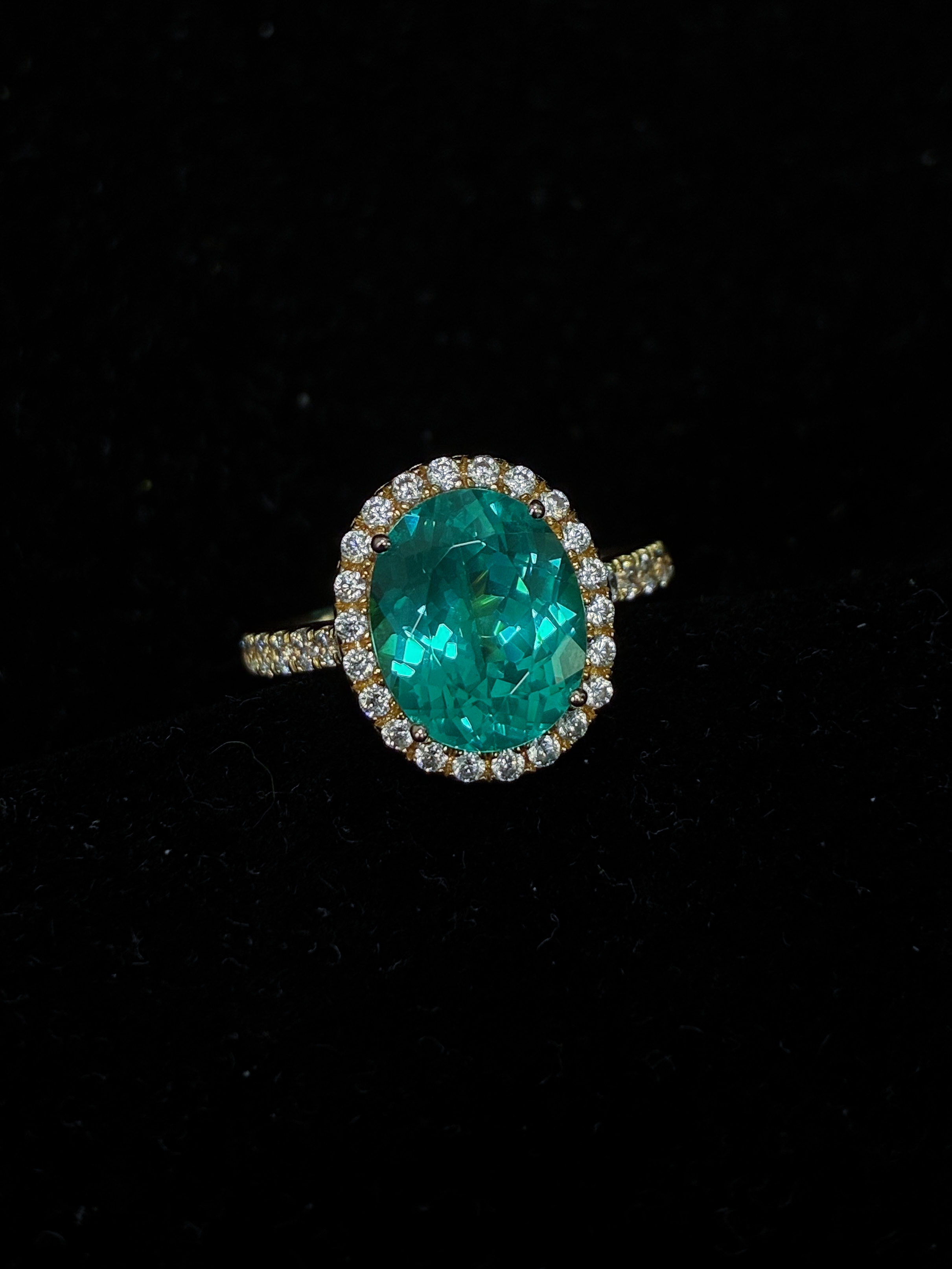  Lab‑Grown PARAÍBA Blue Gem Halo Ring, Pave Band Women Jewelry