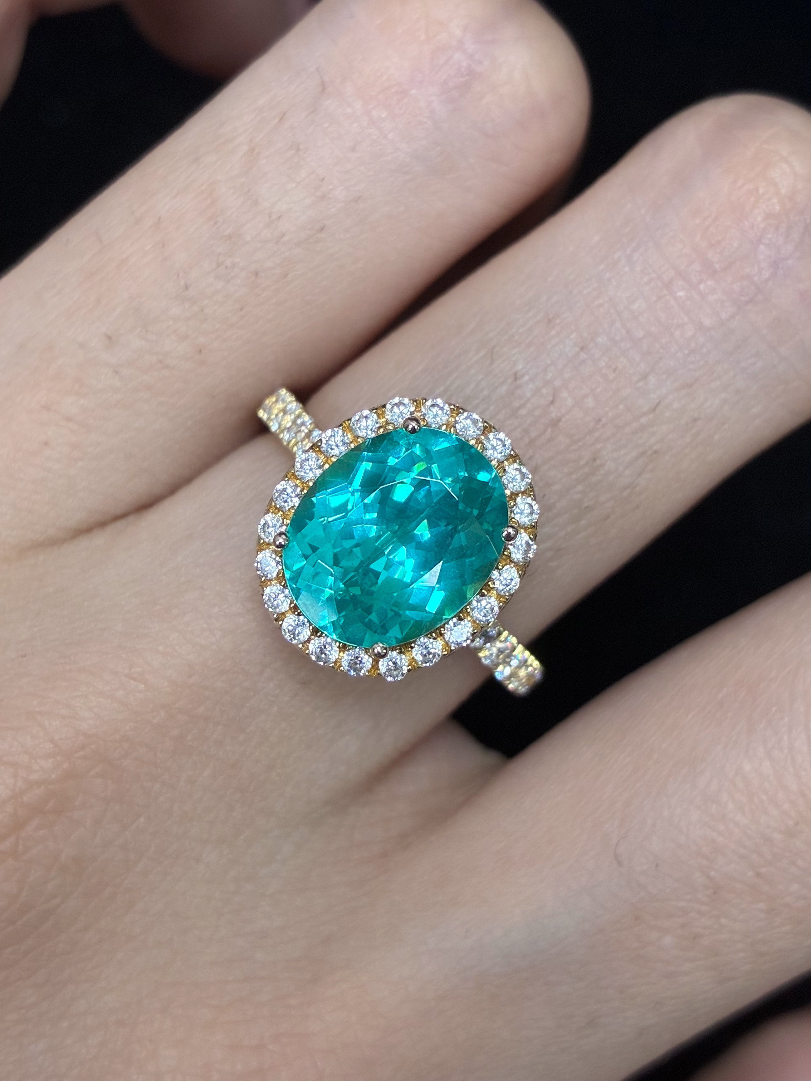  Lab‑Grown PARAÍBA Blue Gem Halo Ring, Pave Band Women Jewelry