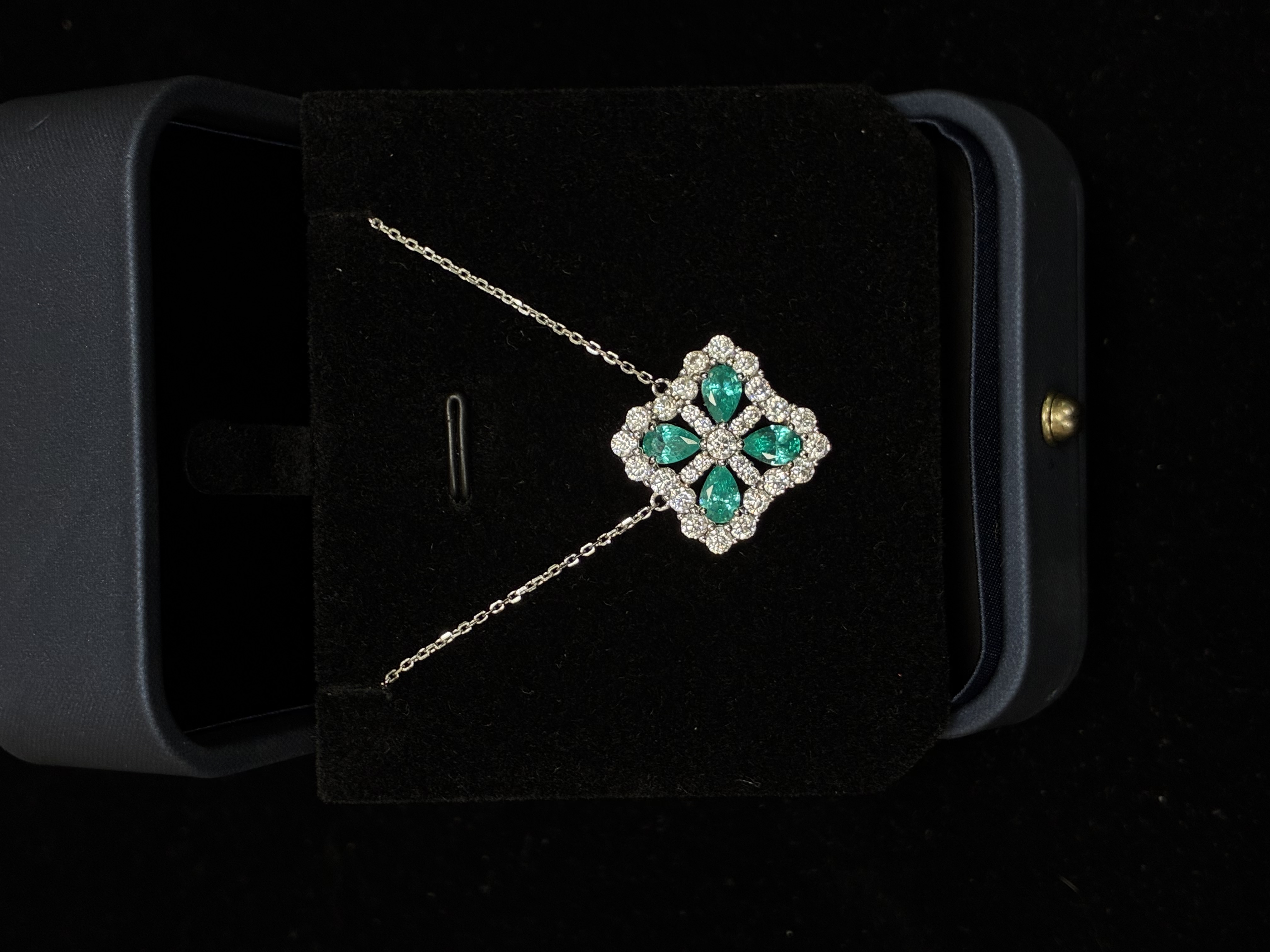 Lab Grown Paraiba Four-Leaf Clover Teardrop Necklace 