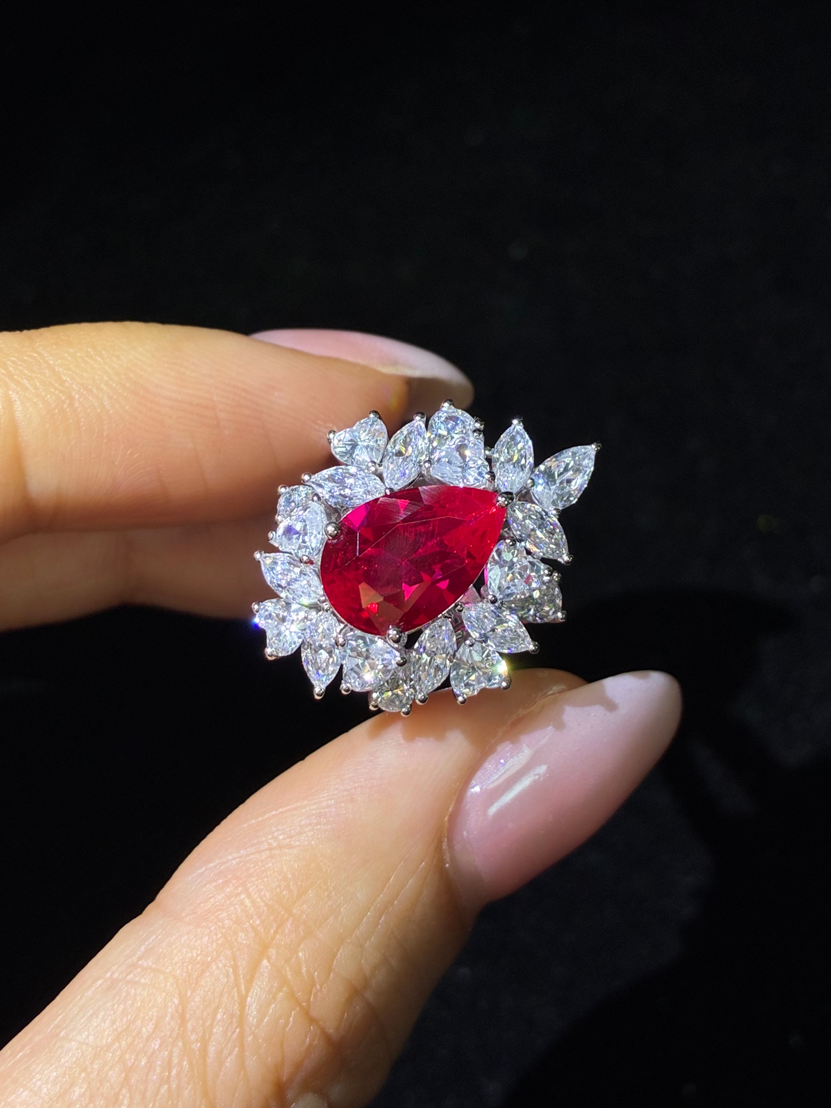 Lab-Grown Ruby Pear Ring