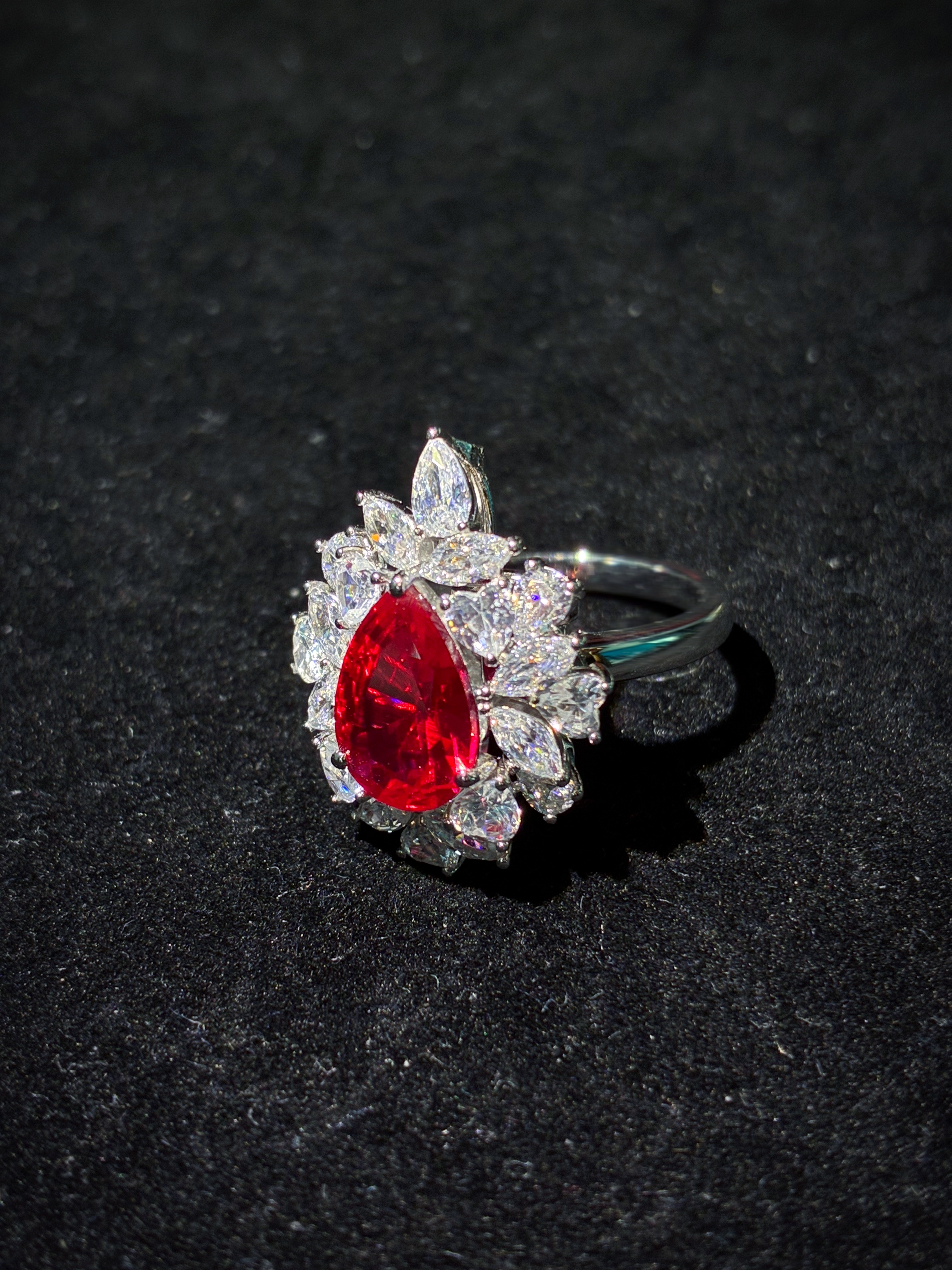 Lab-Grown Ruby Pear Ring