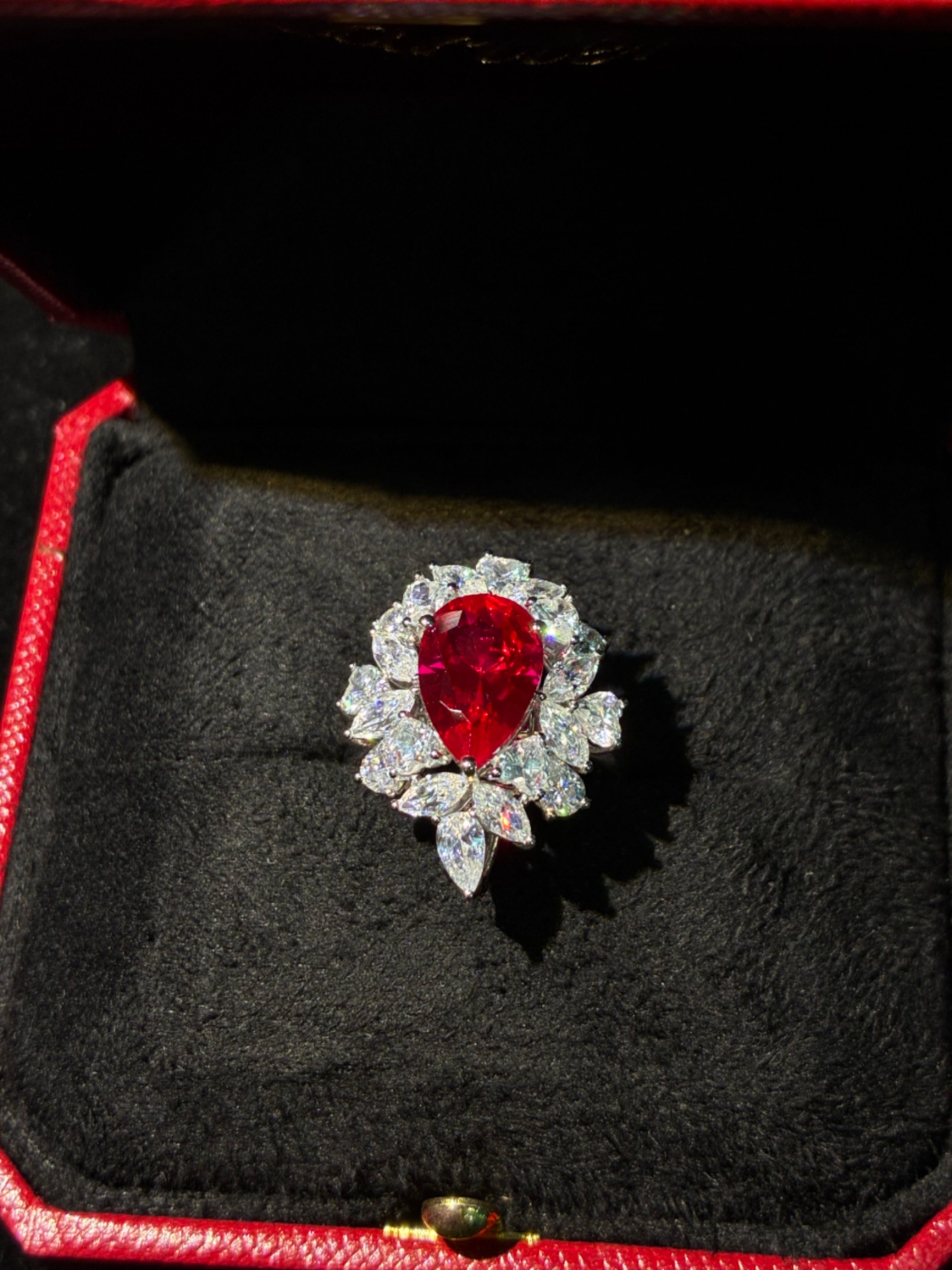 Lab-Grown Ruby Pear Ring