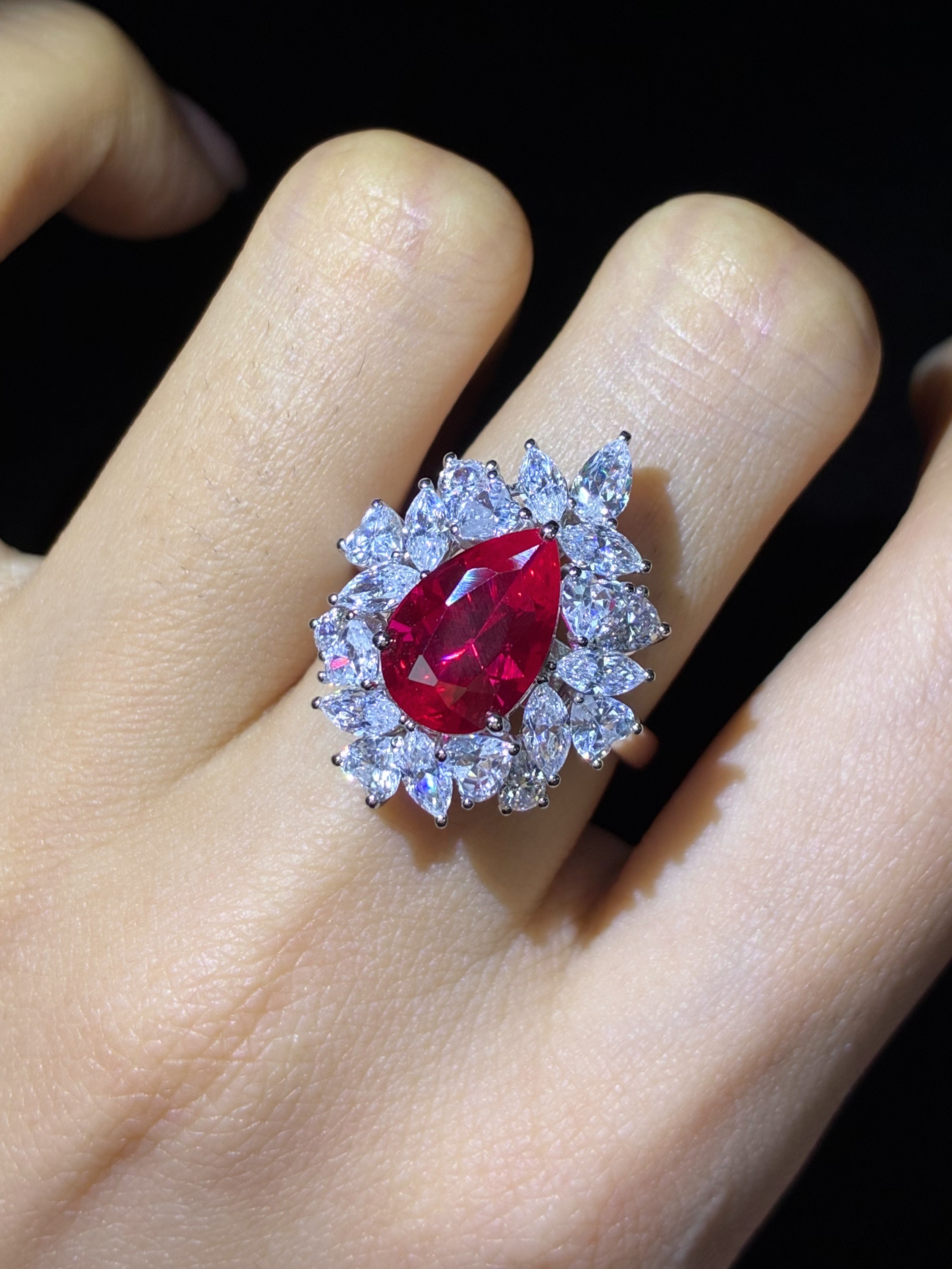 Lab-Grown Ruby Pear Ring