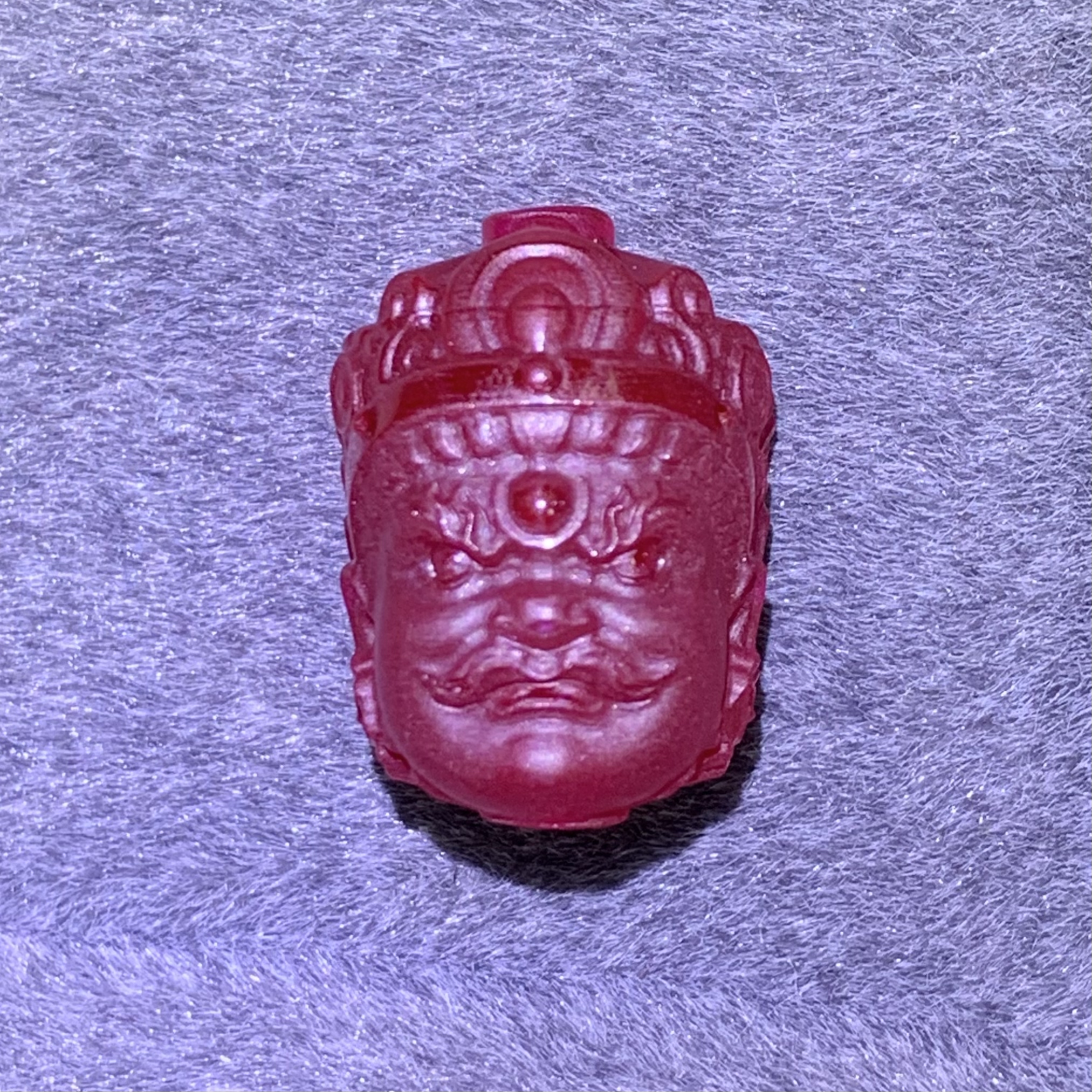 Lab-Grown Ruby Fudo Myoo Carved Pendant Drillable Protection Amulet