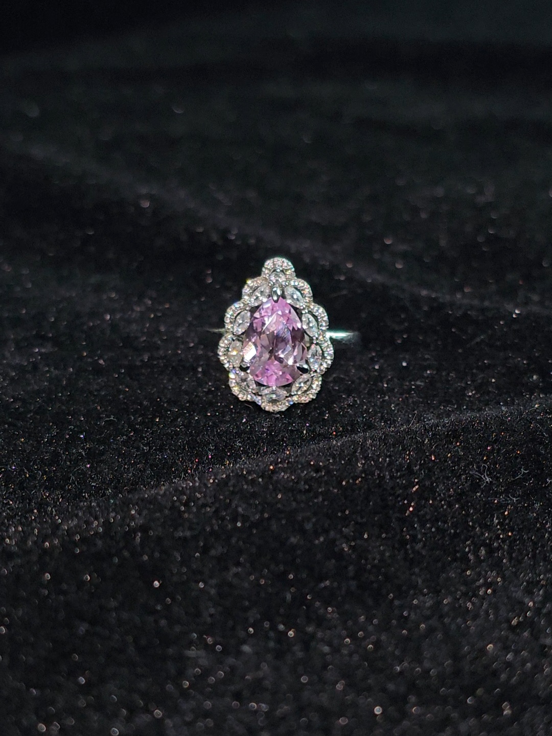 Pink sapphire water drop cut ring