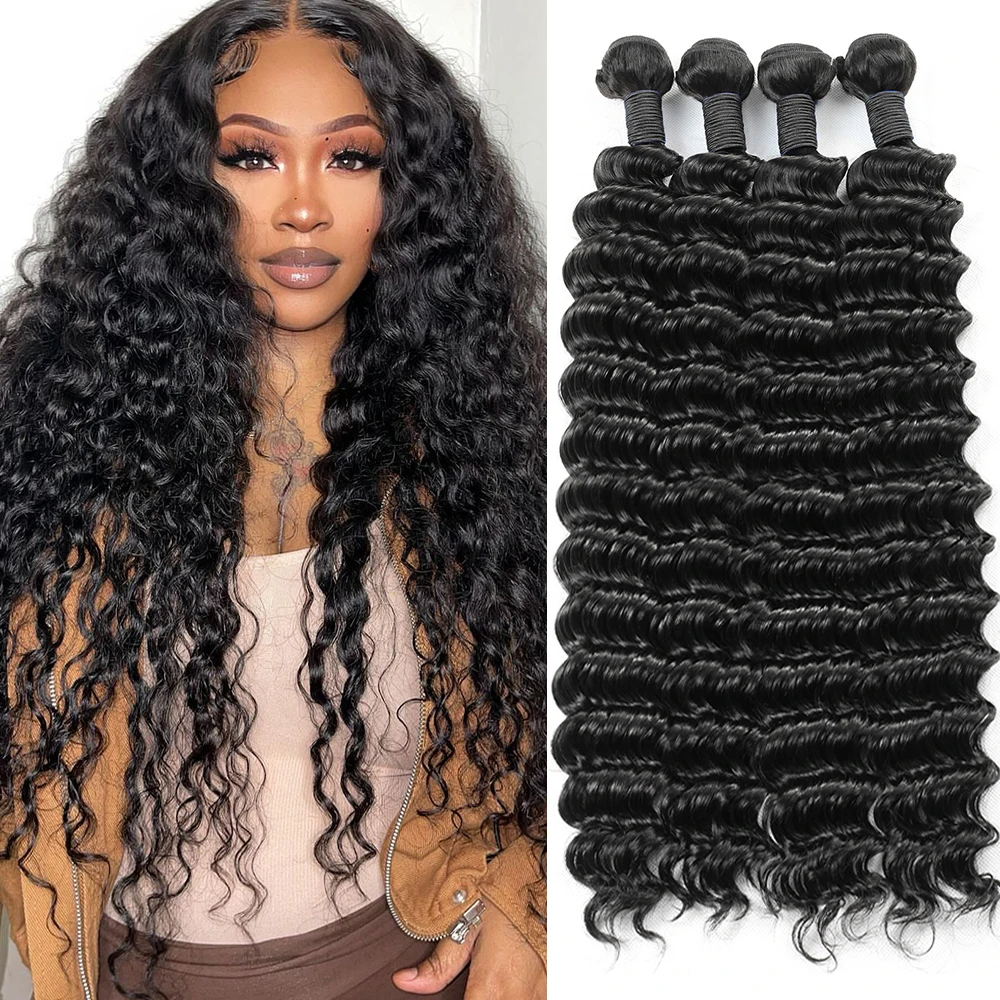 Mila Deep Wave Bundles 3 PCS Natural Color 100% Remy Human Hair Bundles 10-40 Inch 100 Gram Per Bundle Sew In Quick Weave Bundles