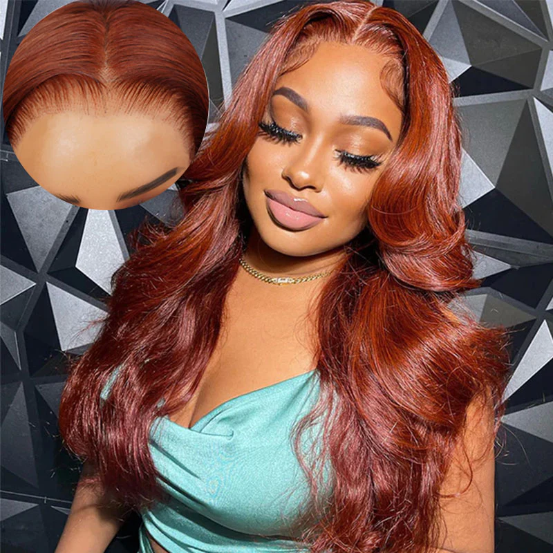 Lark Reddish Brown Bleached Knots Glueless 13x6 Body Wave Straight Lace Front Human Hair Wigs Pre Plucked with Drawstring