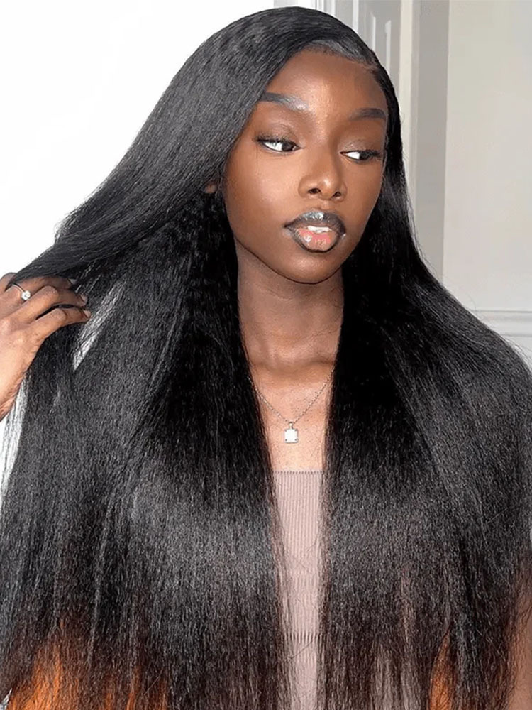 Zaria 3 IN 1 Kinky Straight Half Wig Glueless Wig Beginner Friendly with Draw-strings Yaki Straight Flip Over Wigs