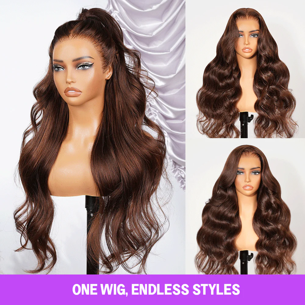 Vera Chocolate Brown Bleached Knots Glueless 13x6 Body Wave Straight Lace Front Human Hair Wigs Pre Plucked with Drawstring