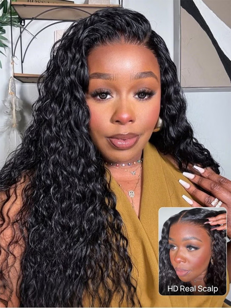 Fiona 13x6 HD Lace Frontal Wigs Bleached Knots Water Wave Glueless Human Hair Wigs Pre Plucked