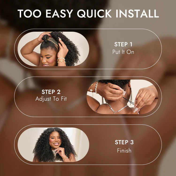 Anna 3 IN 1 Kinky Curly Half Wig Glueless Wig Beginner Friendly with Draw-strings Flip Over Wigs