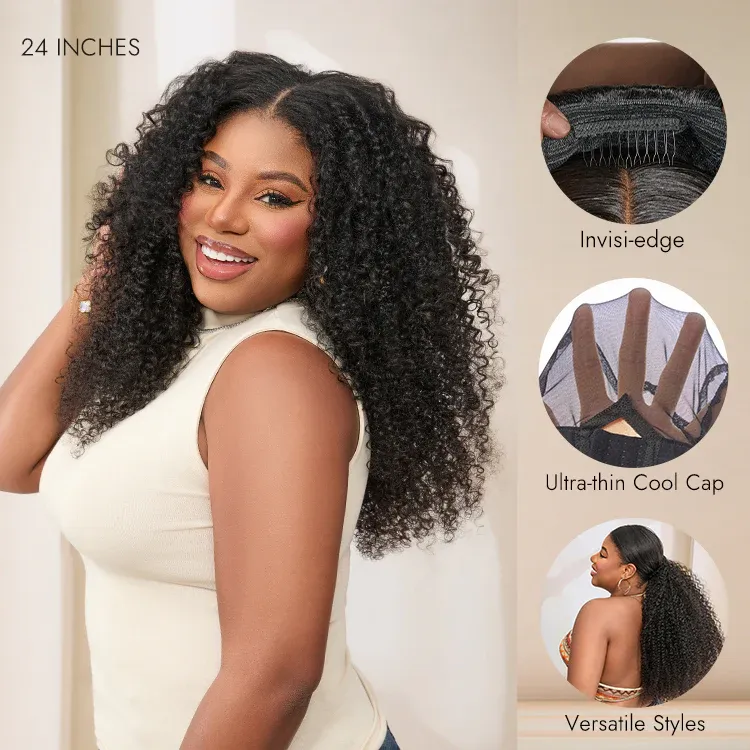 Anna 3 IN 1 Kinky Curly Half Wig Glueless Wig Beginner Friendly with Draw-strings Flip Over Wigs
