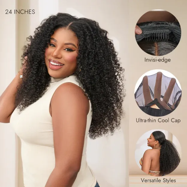 Anna 3 IN 1 Kinky Curly Half Wig Glueless Wig Beginner Friendly with Draw-strings Flip Over Wigs