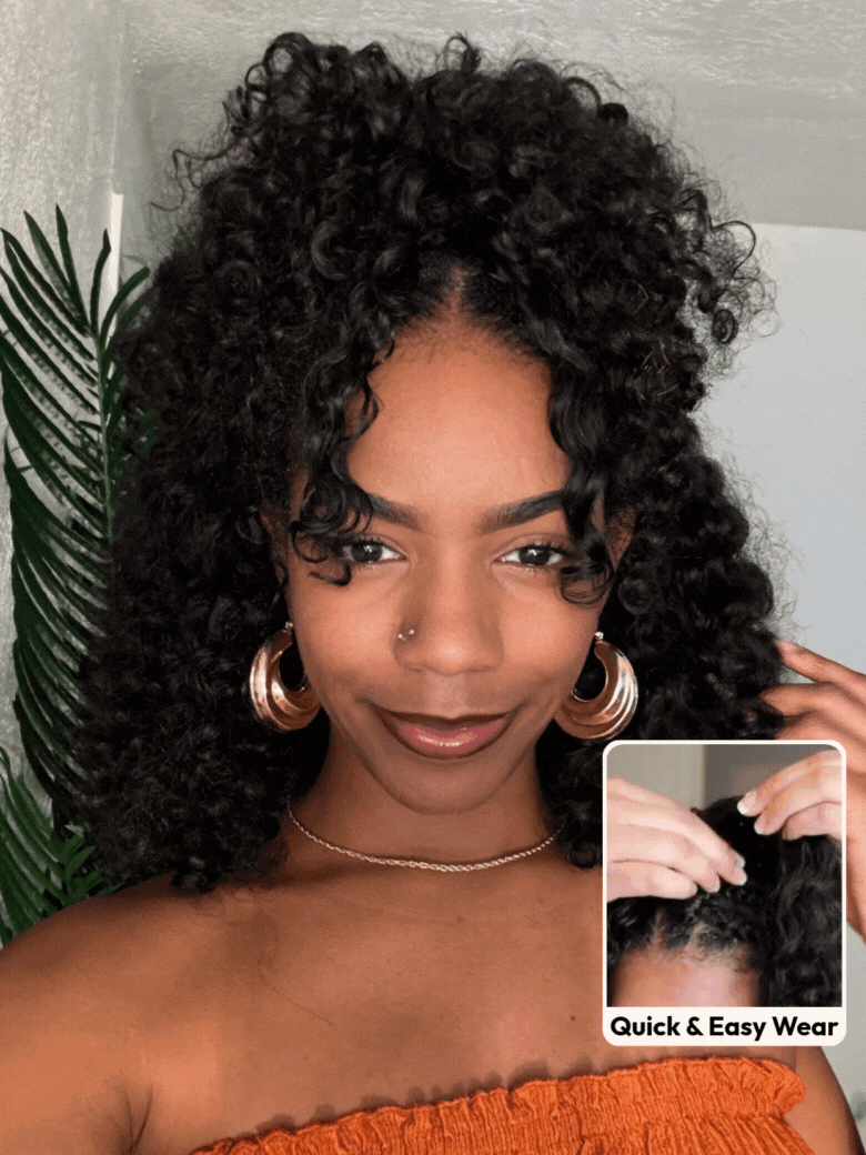 Anna 3 IN 1 Kinky Curly Half Wig Glueless Wig Beginner Friendly with Draw-strings Flip Over Wigs