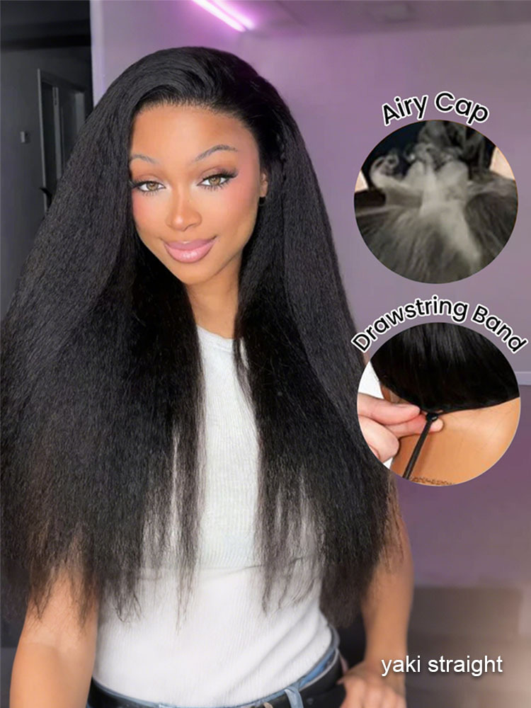 Zaria 3 IN 1 Kinky Straight Half Wig Glueless Wig Beginner Friendly with Draw-strings Yaki Straight Flip Over Wigs