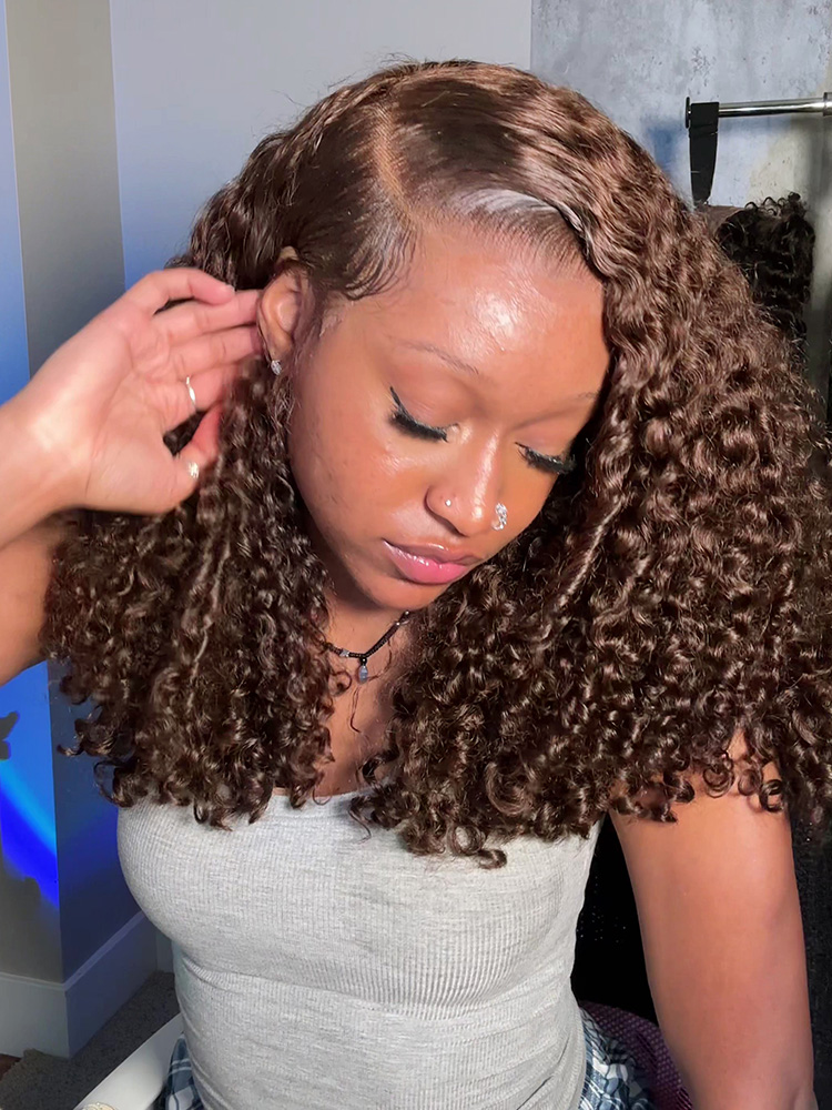 Stella #4 Brown Burmese Curly Wig Bleached Knots Glueless Wigs 13x4 13x6 Lace Front Human Hair Wigs Pre Plucked