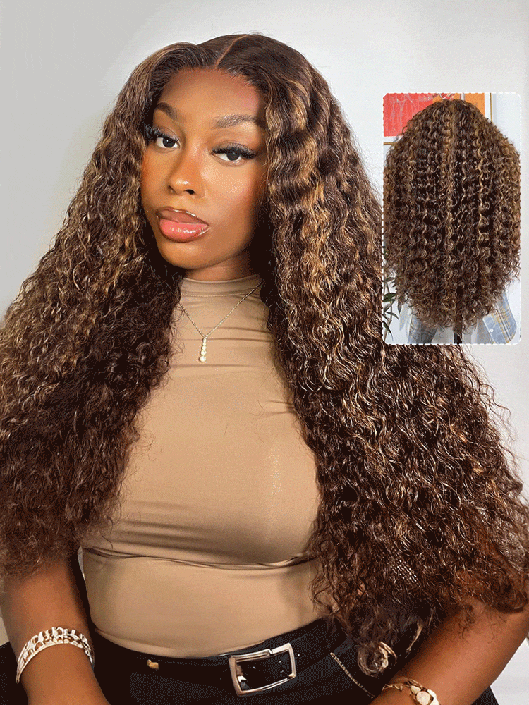 Blaire P4/27 Highlight Water Wave 360 Full Lace Frontal Wigs Pre Plucked Bleached Knots with Drawstring Glueless Wigs