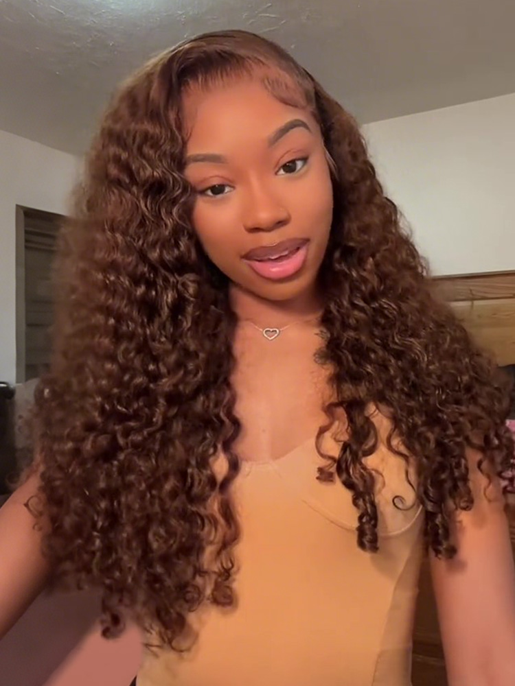 Stella #4 Brown Burmese Curly Wig Bleached Knots Glueless Wigs 13x4 13x6 Lace Front Human Hair Wigs Pre Plucked