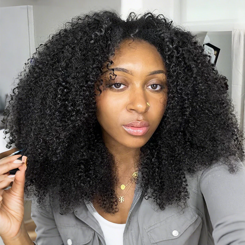 Renee 3 IN 1 Afro Kinky Curly Half Wig Glueless Wig Beginner Friendly with Draw-strings Flip Over Wigs