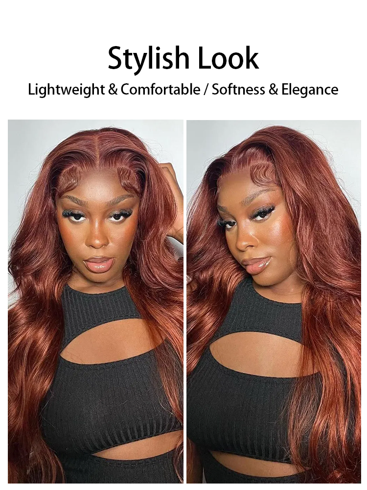 Bella Reddish Brown Body Wave Wig 13x4 Lace Front Human Hair Wigs