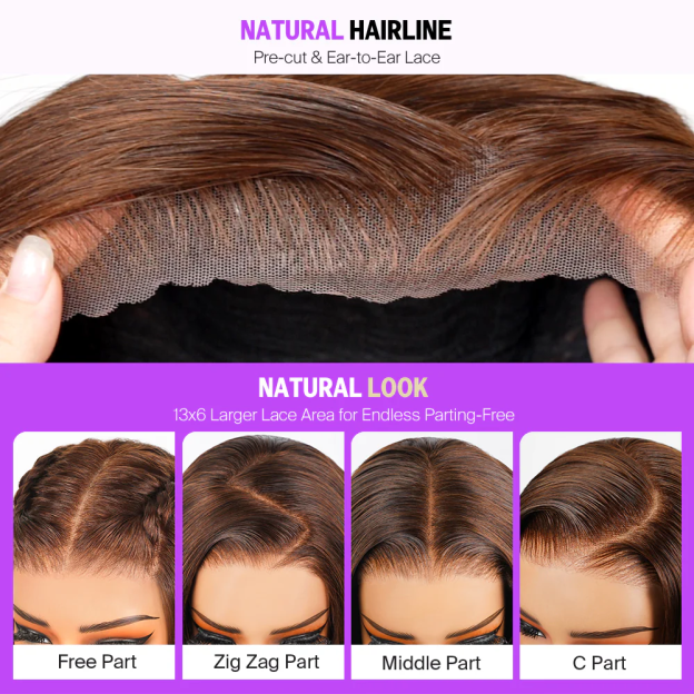 Vera Chocolate Brown Bleached Knots Glueless 13x6 Body Wave Straight Lace Front Human Hair Wigs Pre Plucked with Drawstring